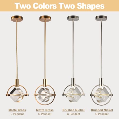 Camastar Crystal Pendant Light Fixture, Modern Dimmable Pendant Kitchen Island Light, Matte Brass Small Chandelier Hanging Lighting with Cube Pendant for Dining Room Bedroom Bathroom by Camastar - Used condition - Image 7