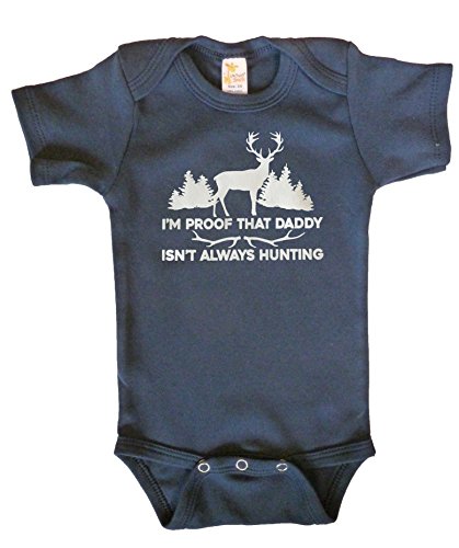 Fruzelg Valoin RoyalT Wardrobe Proof Daddy Isn't Always Hunting Deer Navy Bodysuit, 100% Cotton, Short Sleeve, White Text (0-3)