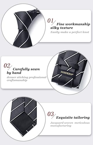 Image of HISDERN Mens Striped Ties Classic Silk Woven Tie and Pocket Square Set Formal Business Necktie Handkerchief for Wedding