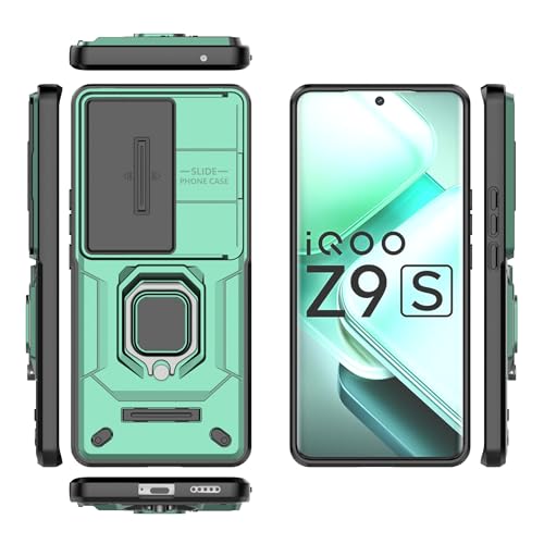 YIZHI KXY Fundas para teléfono Vivo IQOO Z9S 5G (versión extranjera), funda delgada con función atril para teléfono de PC y TPU, funda para teléfono con ventana de empuje (verde)