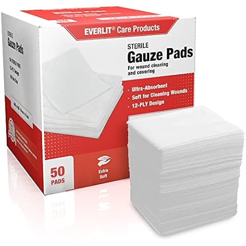 EVERLIT [Extra-Thick] 4''x4'' Sterile Gauze Pad 12-Ply, 150 Pack, Individual Wrapped, Ultra Absorbent Large Non-Woven Medical Gauze Sponges for Wound Care Home First Aid Kit Cover