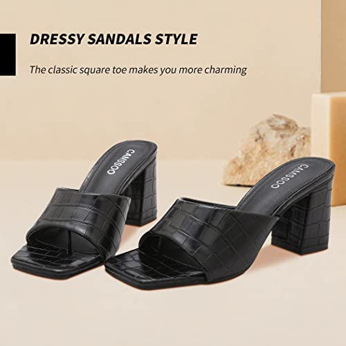 CAMSSOO Women's Square Open Toe Heeled Mules Flip Flops Chunky Heels Slip On Sandals Block High Heel Fashion Wedding Dress Shoes4