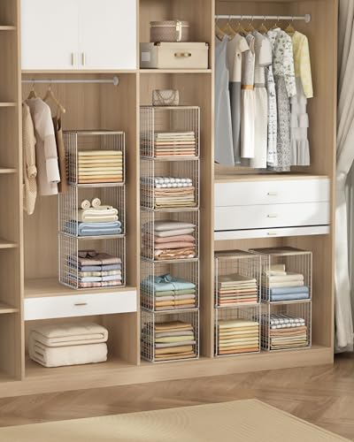 UMDONX 4 Stück Schrank Organizer Faltbar & Stapelbar, Multifunktionale Aufbewahrungsboxen für Kleiderschrank, Küche, Wohnzimmer, Waschküche (Weiß)