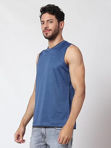 Image of Men's Lycra Blend Sleeveless Fitness Tanks Top for Quick Dry in Muscle Workout, Causal Running, Exercise Training, Swimming Vest