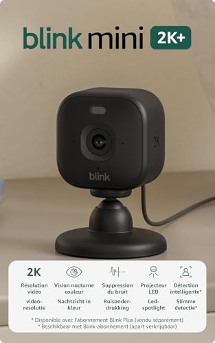 Blink Mini 2K+ (neueste Generation) Überwachungskamera für den Innenbereich| Sicherheitskamera mit Netzstecker für zuhause | 2K-Videoauflösung, 4-fach-Zoom, Nachtsicht in Farbe | 1 Kamera – Schwarz