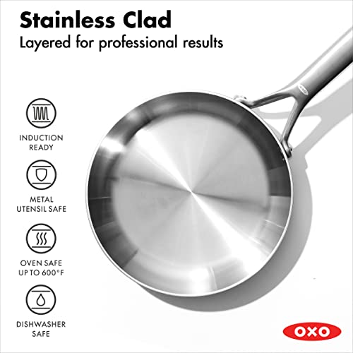 Image of OXO Mira Tri-Ply Stainless Steel, 8 inch Frying Pan Skillet, Induction, Multi Clad, Dishwasher and Metal Utensil Safe