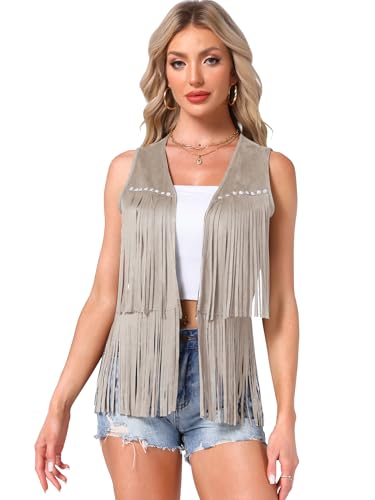 Image of Allegra K Women's Fringe Top Vest Open Front Western 70s Outfits Faux Suede Tassel Cardigan