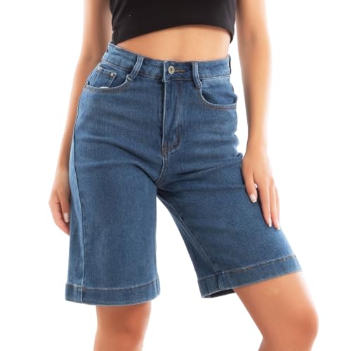 Shorts d'été élastique Toocool au genou en denim foncé stretch