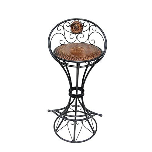 AAFIYA HANDICRAFTS Vintage Industrial Bar Stool with Backrest Handmade Wrought Iron & Carved Wooden Seat Swivel Tall Chair for Kitchen Bar Café & Home Décor Rustic Black Metal Finish-image-2