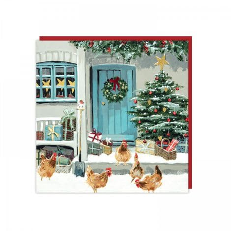Charity Christmas Cards - Chickens and a Festive Farmhouse w