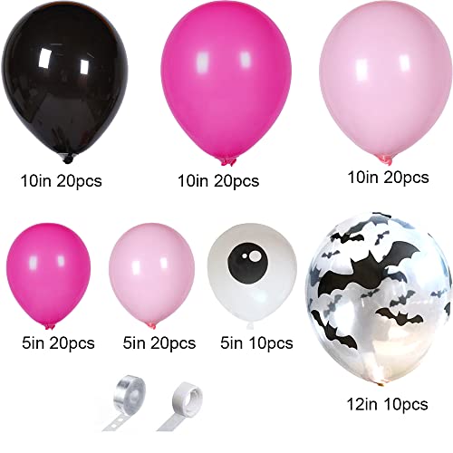 129 Pcs Halloween Balloon Arch Garland Kit With Pink Black Rose Red Balloons Bat Spider Foil Balloons And Boo Themed Backdrop For Girl Birthday Party Halloween Party Decorations #TOP2