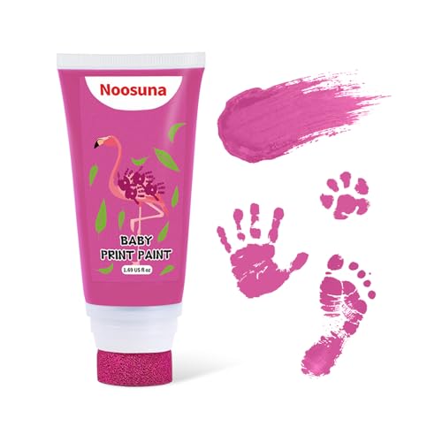 Noosuna Baby Hand and Footprint Ink with Sponge Head, Baby Safe Paint, 1.69 fl oz Non-Toxic and Washable, Dog Safe Paint for Paws Suitable for Babies and Pets, Newborn Memento, New Mom Gifts, Pink