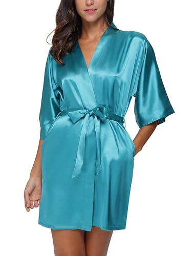 Soft Loungewear Silk Robe Wedding Short Satin 36 soft loungewear silk robe - lake blue
