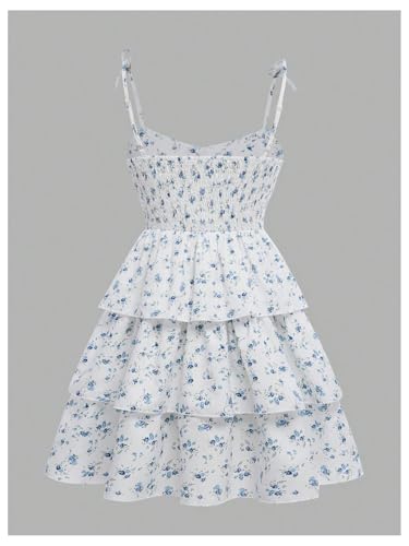 Verdusa Girl's Floral Layered Ruffle Short Cami Dress Bow Spaghetti Strap Holiday Dress2