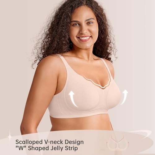 LetsJoli Wireless Seamless Bras for Women No Underwire Push Up Scalloped V Neck Full Coverage Support Bralettes Everyday Bras(Skin,XL - Image 2