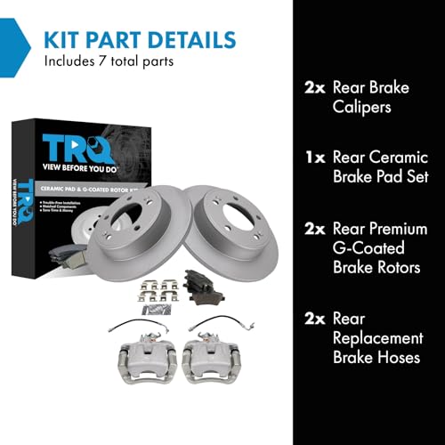 Image of TRQ Rear Brake Pad and Rotor Set Ceramic G Coated Rotors Calipers Hoses Compatible with 2017-2018 Kia Soul