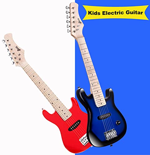 Winzz 30 Zoll Mini E-Gitarre Kinder Ahorn Griffbrett Elektrische Gitarre Anfänger Set für Kinder mit Verstärker, Farbe Blau