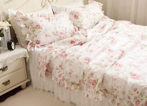 Kolachic Country Rose Roses Pink Floral Flower Duvet Cover Bedding Set 3 Pieces, 1 Duvet Cover & 2 Pillowcases 100% Cotton (Full) #TOP1