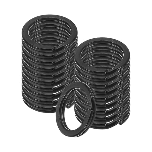 sourcing map 20pcs Split Keychain Rings, 15mm Round Flat Keyrings Stainless Steel Open Key Chain Ring Dog Tag Rings for DIY Keychain Craft Lanyard, 1.5mm Thick, Black