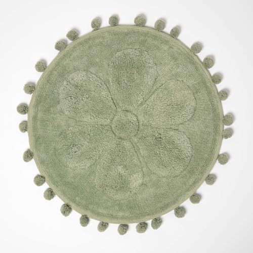 Homescapes Badvorleger Blume, runde grüne Badematte 60 cm Baumwolle,...