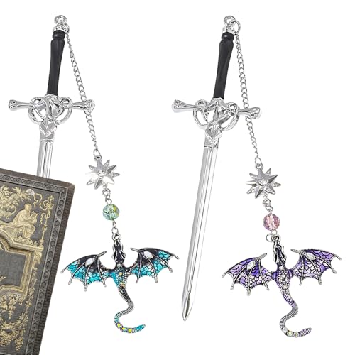 2PCS Dragon Bookmark, Fantasy Stegosaurus Bookmark Set, Book for Readers, Unique Gifts for Book Lovers, Collectors and Students