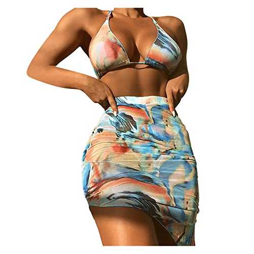 YfiDSJFGJ Swimsuit for Women Tummy Control, Swimsuits for Women Sexy Swimsuit 3 Piece Swimsuit Bikini with Mesh Skirt Swimsuits for Women