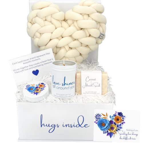 Boxzie Sympathy Gifts, Condolence Gift Box, Bereavement Basket, Sorry for Your Loss Care Package, Thinking of You Grief Boxes for Women, Men, Friend – Condolences Navy Pillow, Candle & Soap