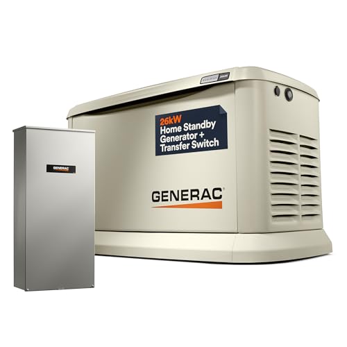 Generac Guardian 26kW Home Standby Generator with 200 Amp Transfer Switch - Automatic Whole House Backup Power for Storms, Emergencies, and Outages, WiFi Enabled, Runs on Natural Gas or Liquid Propane