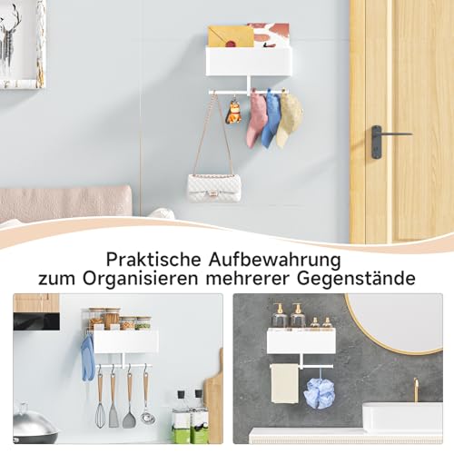 YYBO Hundegarderobe mit ablage, Hundeleinen Halterung Wand, Hunde Garderobe für Hundezubehör Hundeleine, Hundespielzeug & Halsband Aufbewahrung, Metall Schlüsselbrett (Weiß)