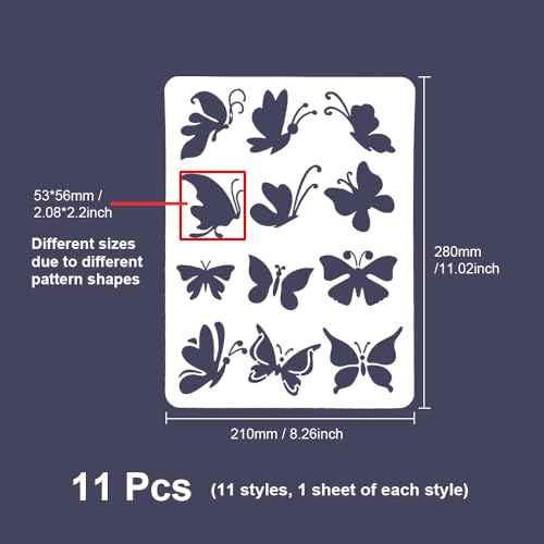 HLIWS Sunflowers Stencil Template-11 Pcs Flower Stencils Template,Butterfly Drawing Template for Painting on Wood,Canvas,Wall,Scrapbooking(21x28cm) - Image 2