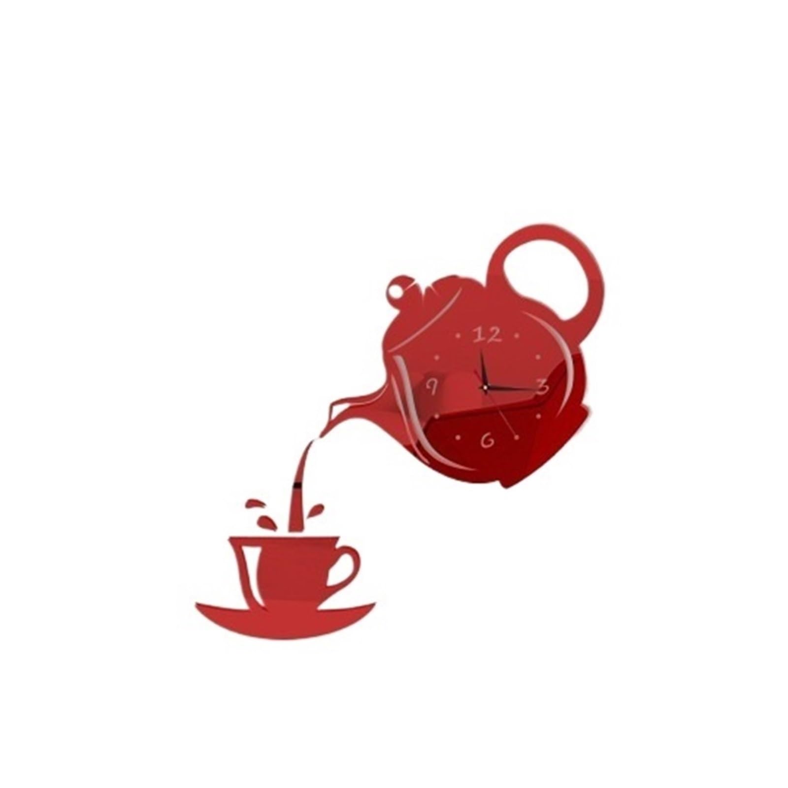 VFDVSWZSA Stylish wall clock, Creative DIY Coffee Cup Teapot Decorative Kitchen Living Room Dining Home Decor Clock(Red)