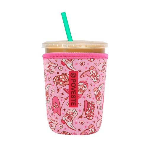 Image of Reusable Neoprene Insulator Sleeve for Iced Coffee & Cold Soda, Coffee Sleeves for Iced & Hot Drinks, Cold Beverage Cooler Compatible with Starbucks, Dunkin (Cowgirl Spirits, Small: 16-18oz)
