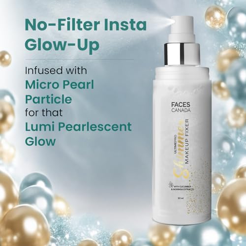 Image of FACES CANADA Ultime Pro Shimmer Makeup Fixer, 50ml | Long Lasting Makeup Setting Spray | Keeps Makeup Intact | Glamourous Shimmer Finish | Hydrates, Soothes & Refreshes Skin | Alcohol Free (Pack of 3)