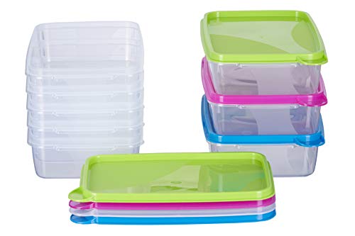 MiraHome Gefrierdosen 8x0,75L rechteckig bunt – Vorratsdosen mit Deckel luftdicht – Transparente Frischhaltedosen mit Deckel – Aufbewahrungsbox Küche für Mealprep & Organisation – Austrian Quality