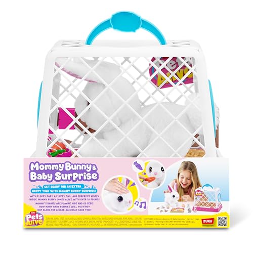 Pets Alive Mommy Bunny Surprise von ZURU, realistischer, elektronischer Plüschhasen-Roboter, Überraschungsspielzeug für Kinder.