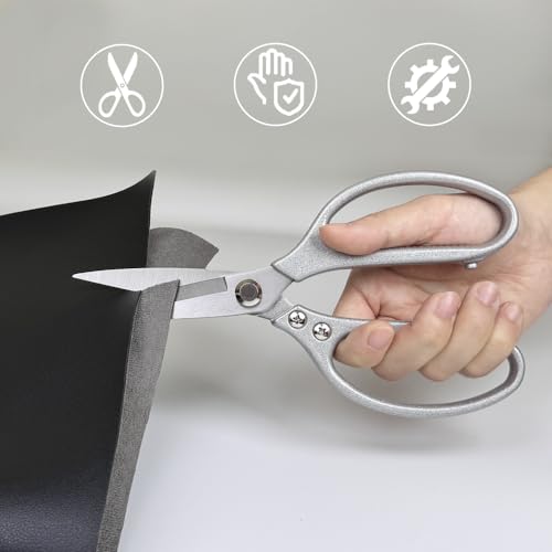 Image of Stainless Steel Utility, Ergonomic Handle Multi-Purpose Shears, Leather Scissors, All Metal Scissors, Black (8-Inch)