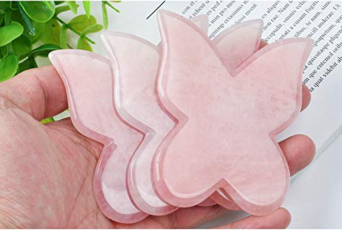 Rose Quartz Jade Roller Real Jade Gua Sha Board Mushroom Massager Face Lifting Tool Facial Guasha Massage tool (Butterfly shape) - Thumbnail 4