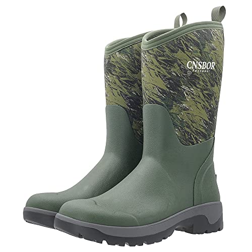 Cnsbor Rain Boots Men, Waterproof Rubber Boots, Mens Muck Boots For Garden Fishing Outdoor Work, Mid Calf Boots, Camouflage Size7 #TOP4