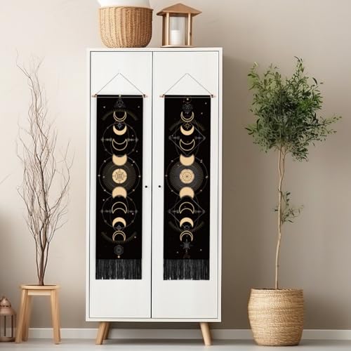 PLIGREAT 2 Pack Moon Phases Tapestry Vertical Wall Hanging with Tassels Aesthetic Wall Tapestry for Bedroom Bathroom Living Room Dorm Room Long Narrow Wall Hanging Home Art Decor Housewarming Gift - Image 3