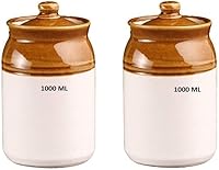 Handmade Ceramic Pickle Jars Set of 2 (1L/1kg Each) | Achaar Martban for Spices, Salt, Sugar | Kitchen Storage Canisters by wholelifeobjects