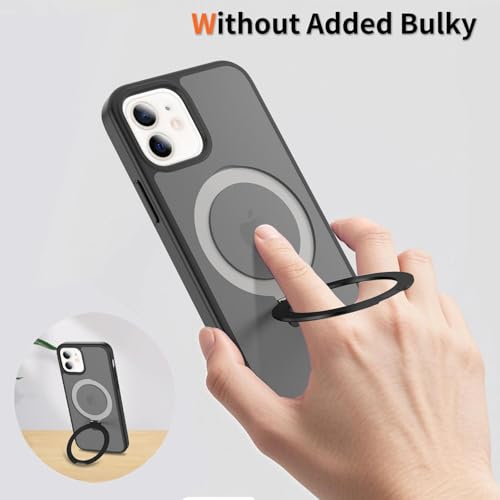 Image of Magnetic for iPhone 12 Pro Case & iPhone 12 Case, 6.1 inch, Compatible with MagSafe, Rugged Kickstand, Not-Yellowing Military-Grade Protection, Matte Black