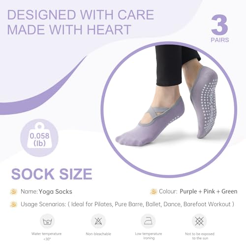 Image of 3 /6 Pairs Pilates Socks for Women,Grip Yoga Socks Non Slip for US Sizes 6.5-10