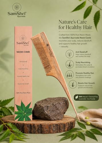 Peine de madera de neem para peinar y seccionar miniatura 5