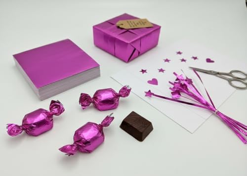 Image of Aluminum Foil Chocolate Wrappers - Candy Wrapping Sheets for DIY Chocolates, Sweets & Gifts | Food-Grade, Decorative & Easy-to-Use Foil Wraps (Pink, Pack of 2 (500 Counts))