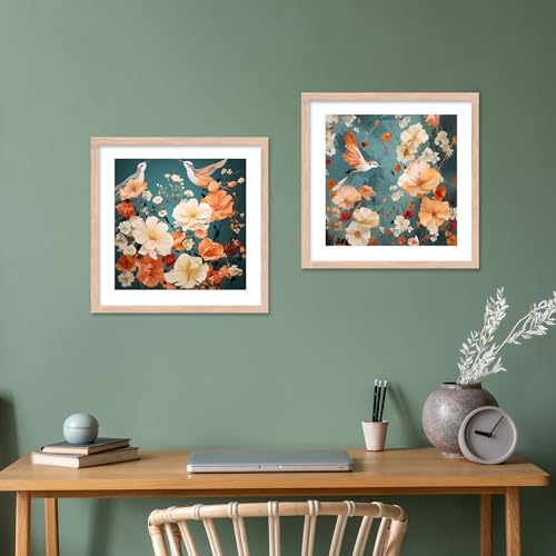 Image of kotart - Birds wall art home decor frames for wall hanging, living room, office | Floral art for home decoration Set of 2 (F)