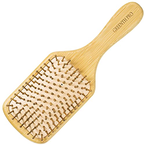 GREENTH PRO Hair Brush-Bamboo Paddle Hair Brush with Round Bamboo Bristles，Massage Air Cushion for Women Men and Kids Make Thin Long Curly Hair Health and Massage Scalp