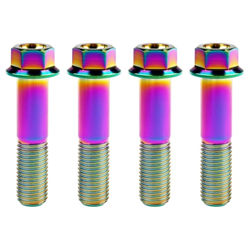 Image of Titanium Bolt M12 30 35 40 45 50 55 60 65 70 75 80 85 90mm Hex Small Flange Head for Motorcycle Car Modification Pack of 4 (M12x50mm Pitch 1.5, Multicolored)