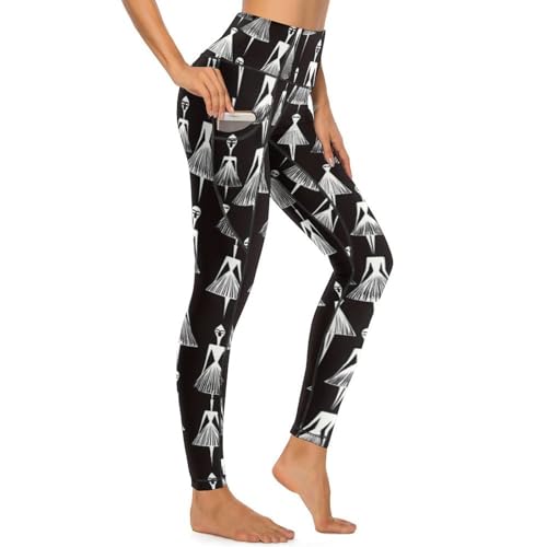 Legging imprimé abstrait femme : pantalon de yoga taille haute avec poches pratiques