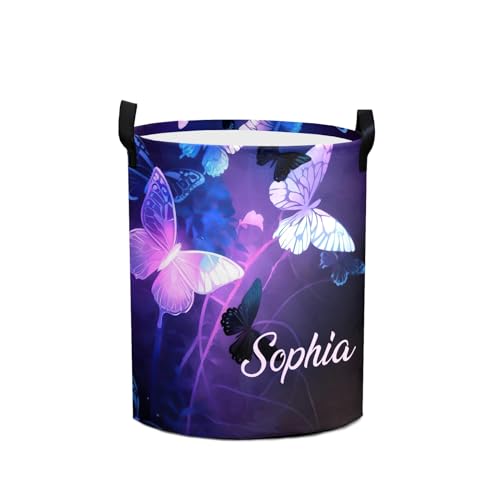 Personalized Fantasy Purple Butterfly Waterproof Laundry Basket Handles Collapsible Hamper Storage Basket for Office Bathroom