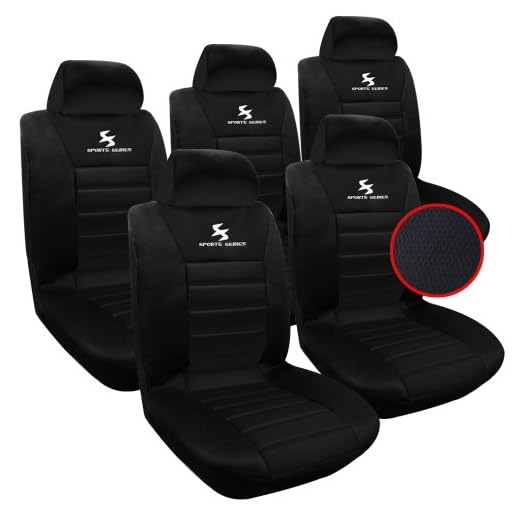 WOLTU 5X Fundas de Asiento para Coche Universal Delantero y Traseros Cubierta para Asiento Automóvil sin Bolsa de Aire 100% Poliéster Negro AS7555-5